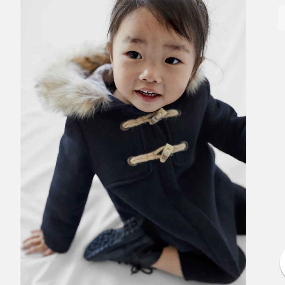 NWT Zara Navy Peacoat With Fur Hood